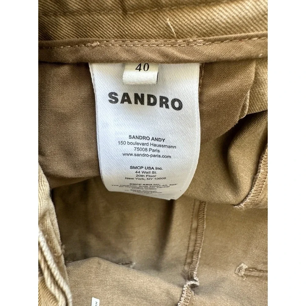 Sandro Paris Cargo Utility Pants Women 40 US 8 Brown Twill Wide Leg Utility - Picture 4 of 8